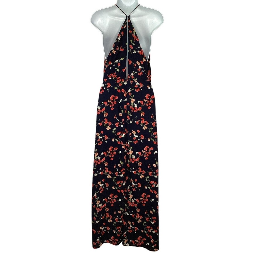 Lush Floral Maxi Dress Women Small Black Floral V-Neck Halter Slit - Picture 4 of 16